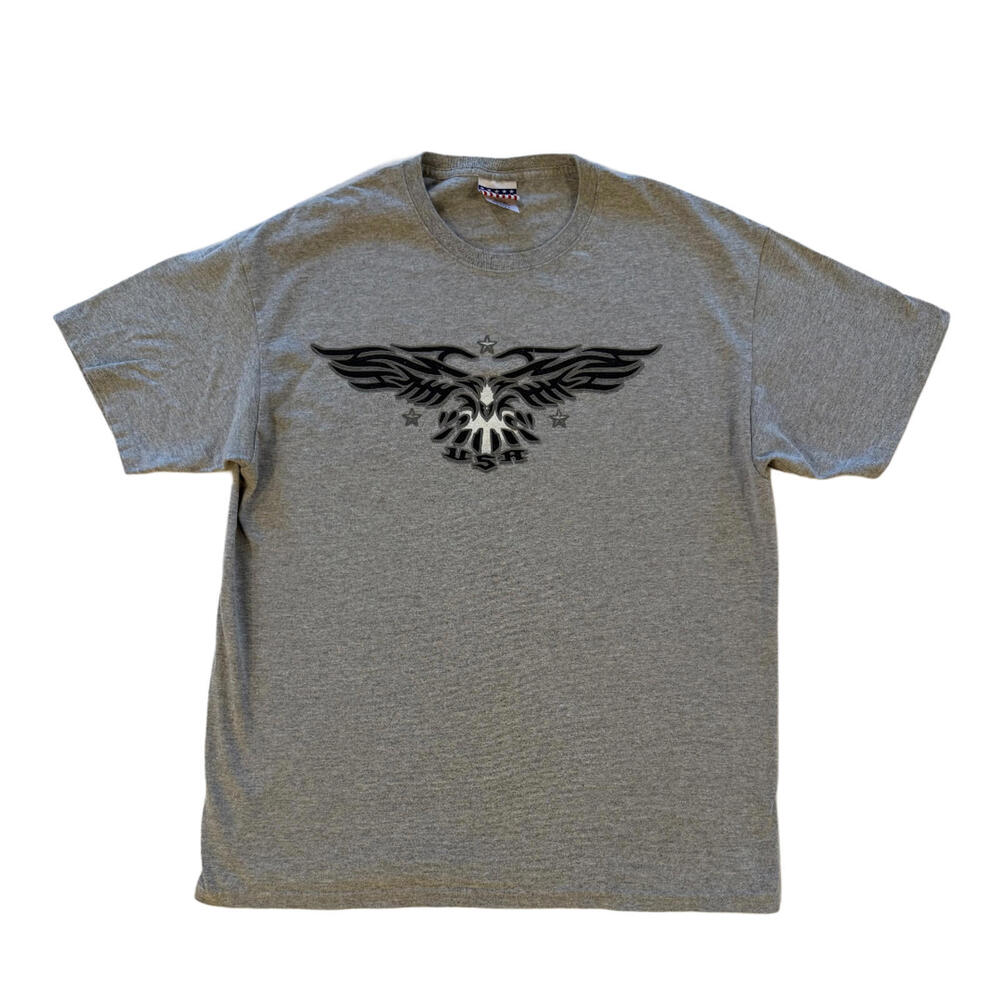 Vintage USA Eagle Graphic T-Shirt Gray Adult Large Patriotic Biker Style Tee